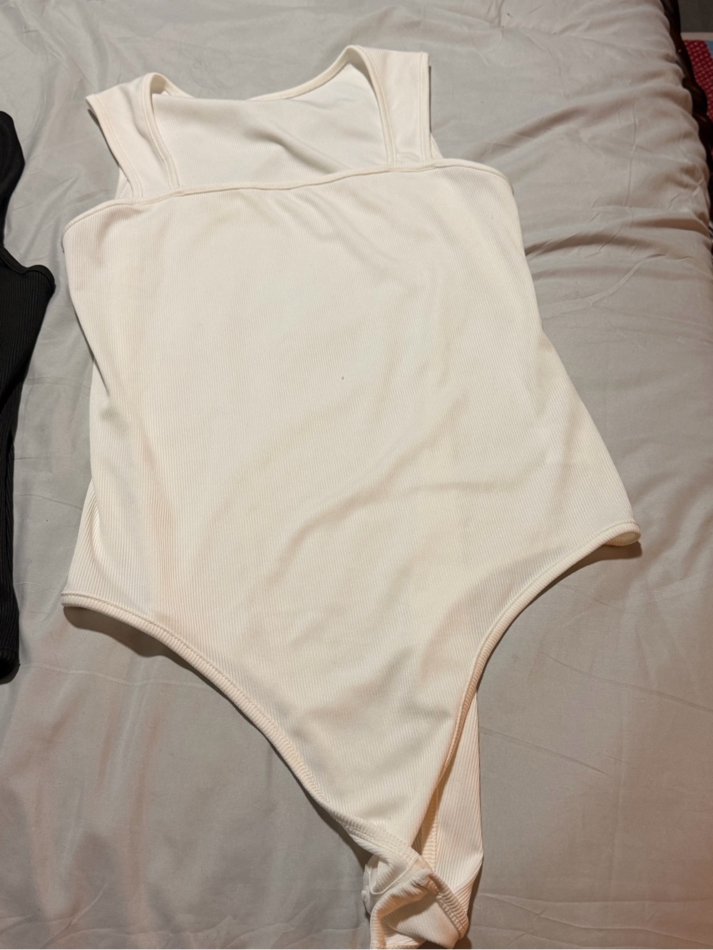 Cream Ribbed Square Neck Bodysuit
